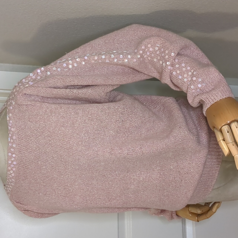 Vintage 80s Relin of San Francisco Pink Silk Sweater Sequin Boat Neck SZ M - Picture 4 of 12